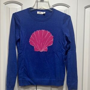 Vineyard Vines Girls Blue Sweater with Pink Shell Design- Size L(14)